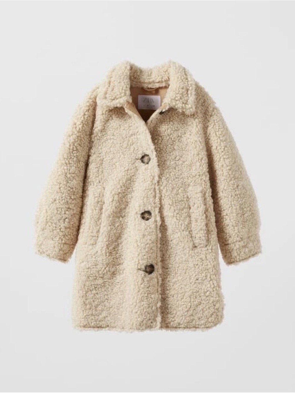 Zara Girls Cream Teddy Faux Shearling Coat